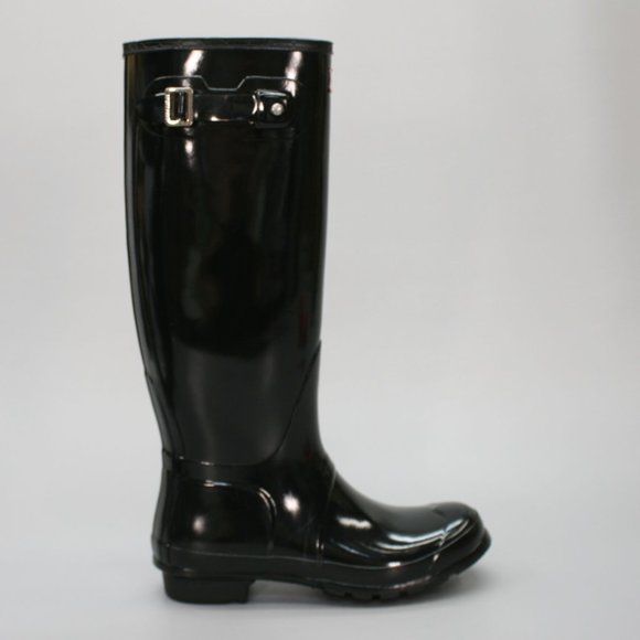Hunter Ladies 9 Original Tall Gloss Black Buckle Strap WP Rubber Rain Boots - Picture 4 of 12